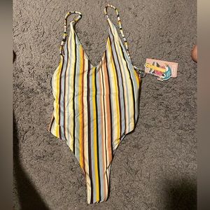 Striped one piece bathing suit